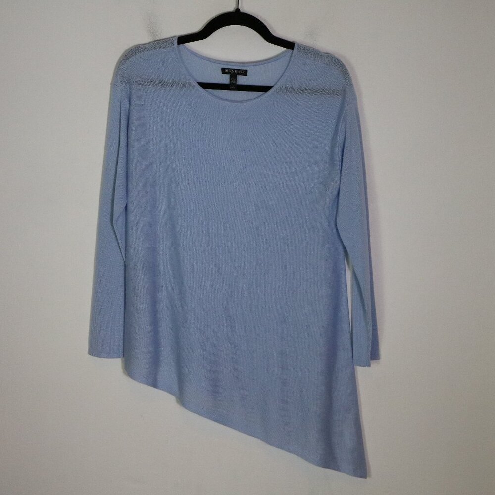 Eileen Fisher Petite Sleek Tencel Merino Knit Pullover Womens PS Asymmetric Blue